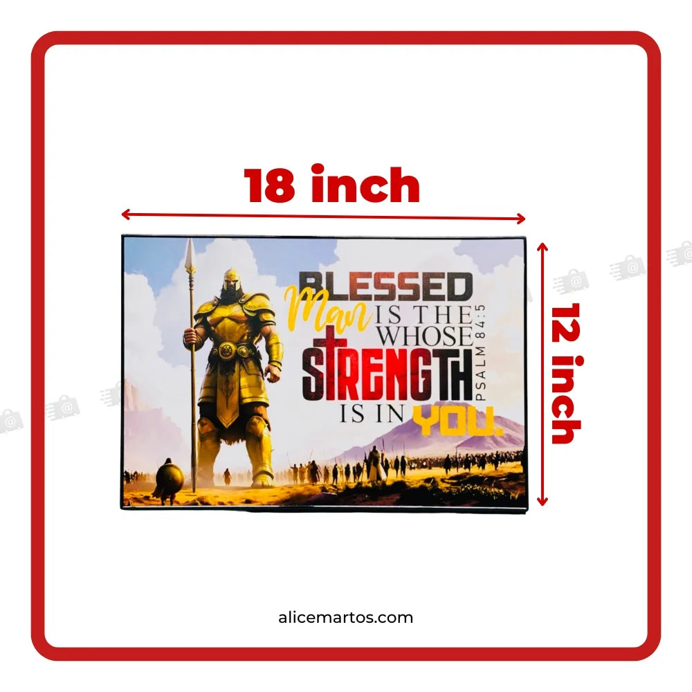 Premium UV Print MDF Wall Art – Christian Bible Verse Wall Decor | Blessed Man Strength Psalm 84:5 Frame